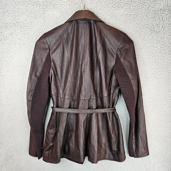 Andrew Marc Leather Jacket Womens Sz S Burgundy Butter Soft Tie & Button - Picture 9 of 16